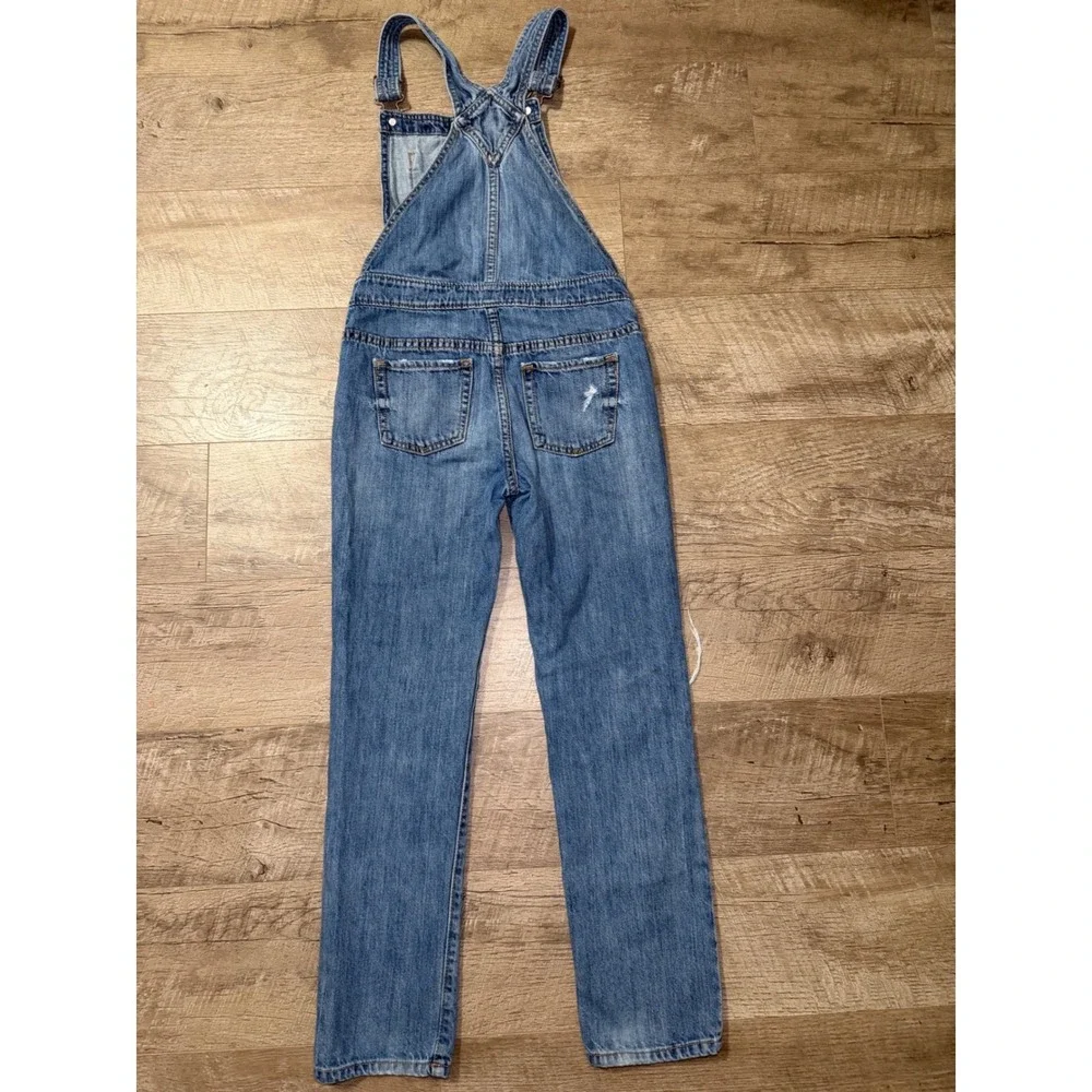 Gap Kids Girls Blue Distressed Denim Overalls Medium Wash Size Large 10-11